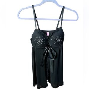 SEXY LITTLE THING CRYSTAL BRA SHEER CHIFFON ROMANCE DRESS baby doll push up MED